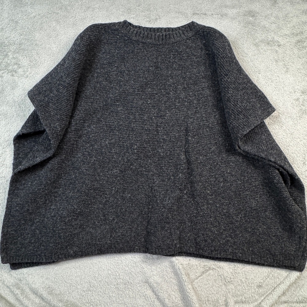 Ecola Wool Poncho Sweater Womens One Size Charcoal Grey Excellent Handcrafted